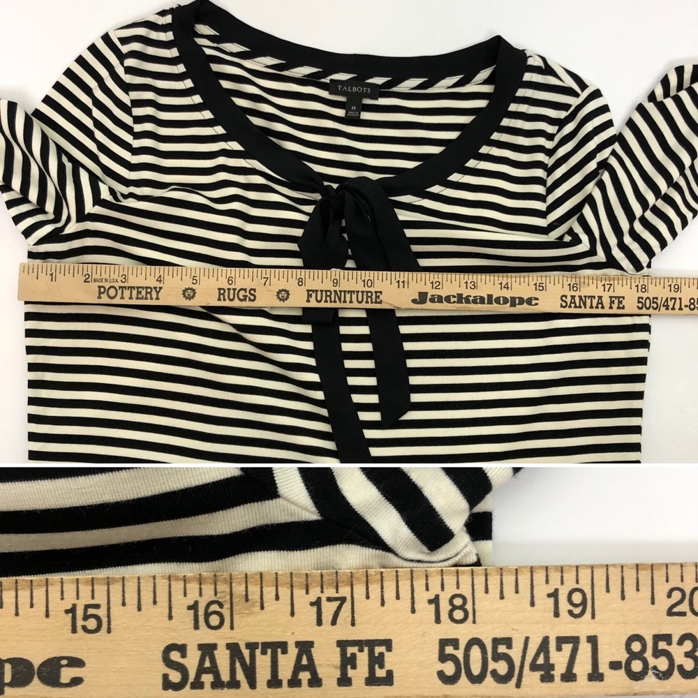Talbots Tie Neck 3/4 Sleeve Striped Causal Shirt M - Picture 13 of 15